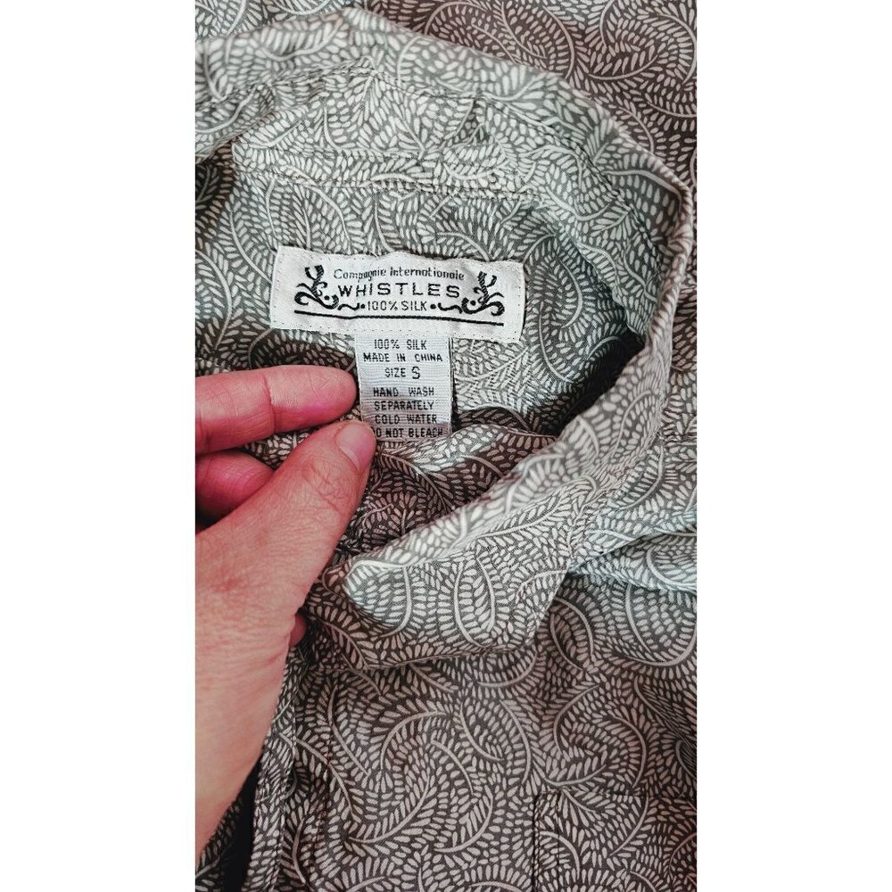 Vintage Whistle gray & white silk button down long sleeve western blouse size S - Picture 8 of 10
